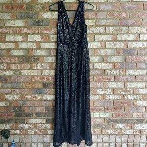 Black Sequin Maxi Glitter Prom Bridesmaid Dress